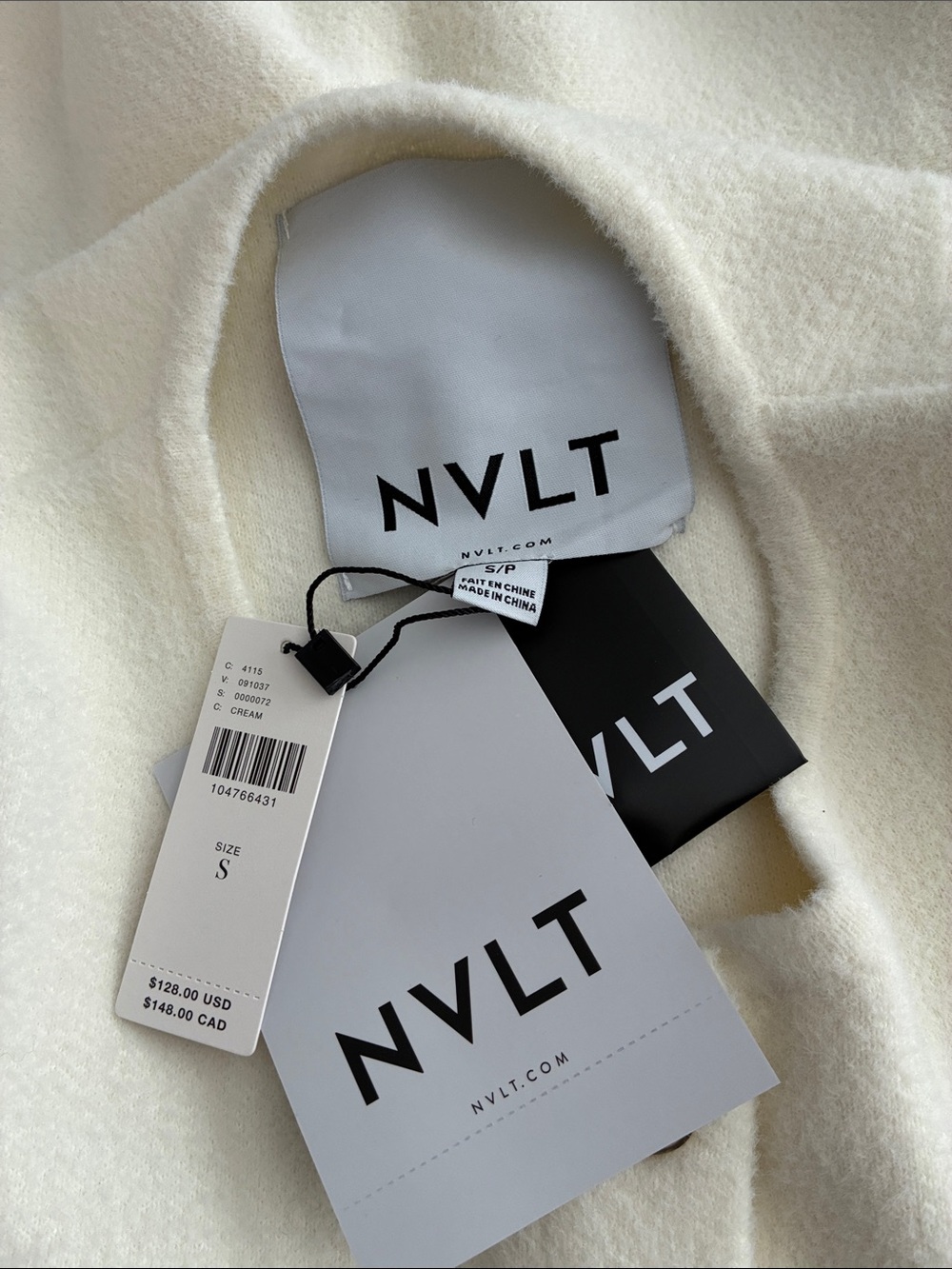 NWT NVLT Cream NVLT Sculpted Knit Collarless Blazer Jacket Peplum Sz S - Picture 7 of 9